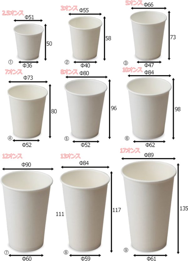 画像3: 送料無料・コップ モアカップ 白 （hot用）2.5オンス〜17オンス 51φ（36φ）×50mmほか 全9種「1,000枚〜3,000枚」