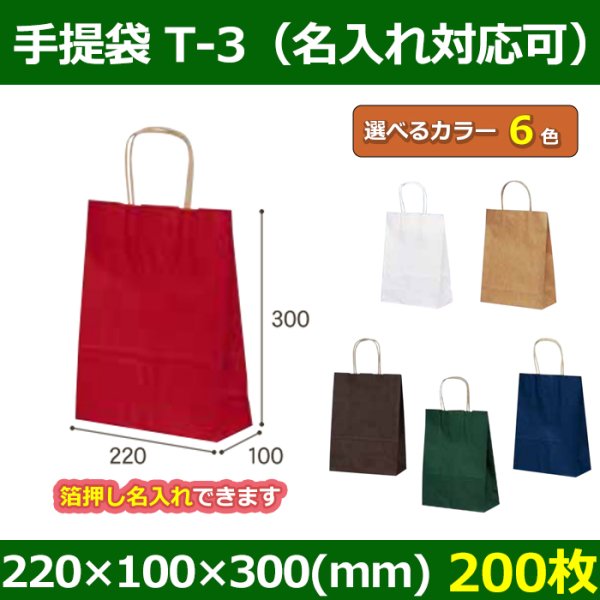 送料無料・自動紐手提紙袋 T-3 幅220×マチ100×丈300mm 「200枚」全6色