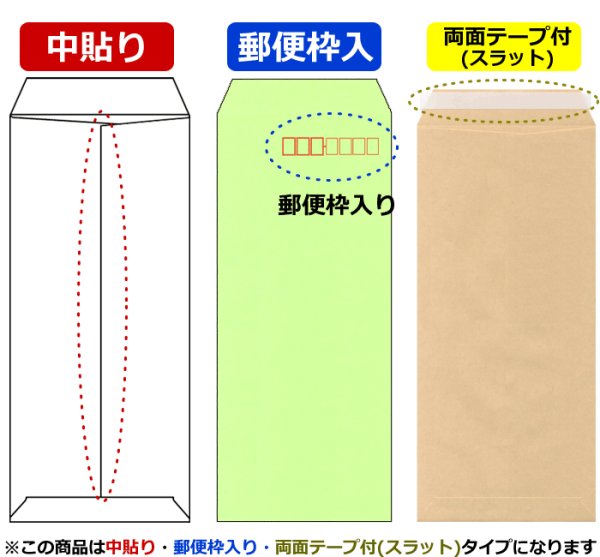 画像2: 送料無料・長3 Kカラー封筒 85 120×235+フラップ26mm「1000枚」中貼り・枠入 スラット 全5色